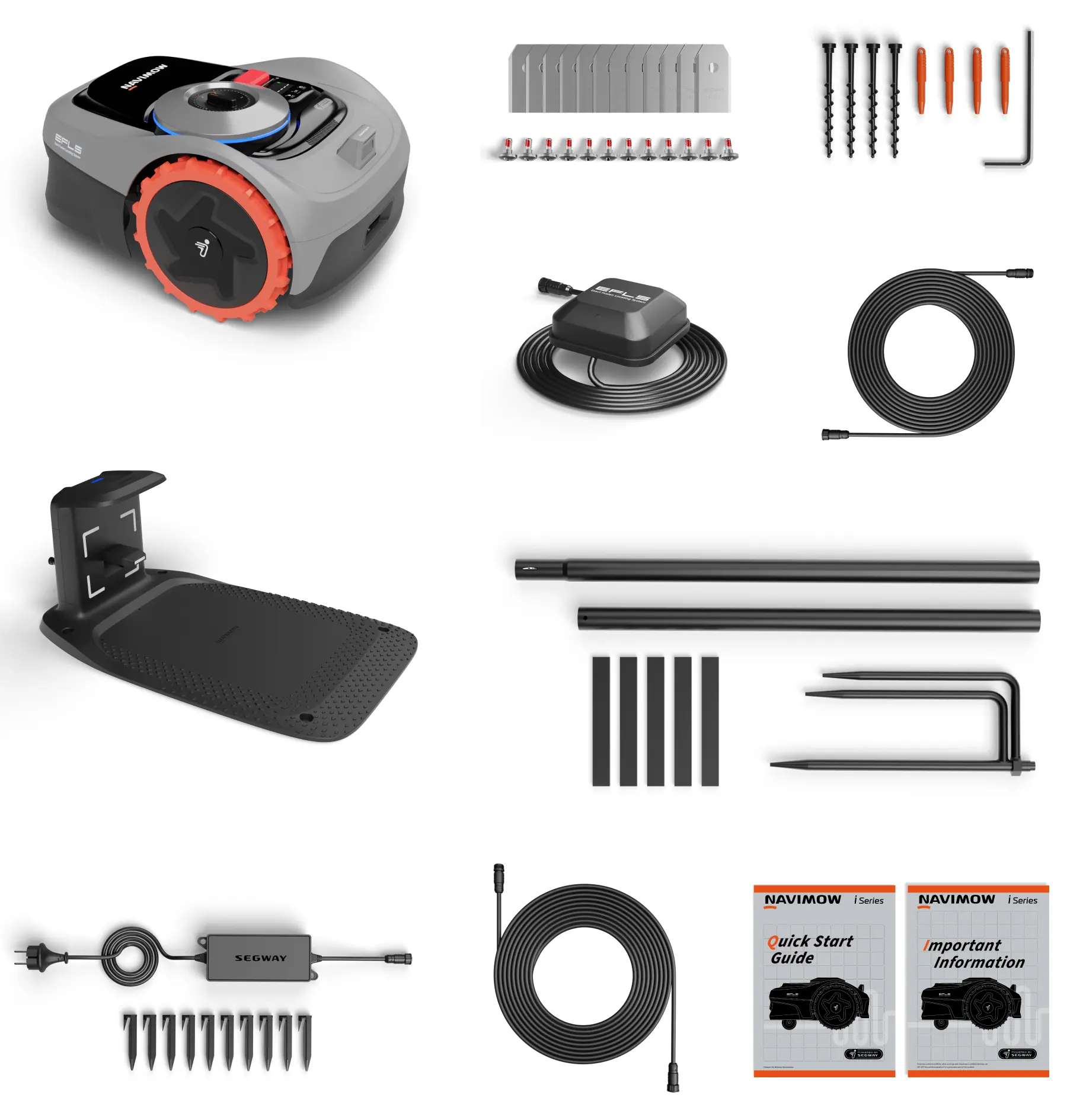 Zawartość opakowania robota koszącego Segway Navimow i108e oraz i210 AWD
