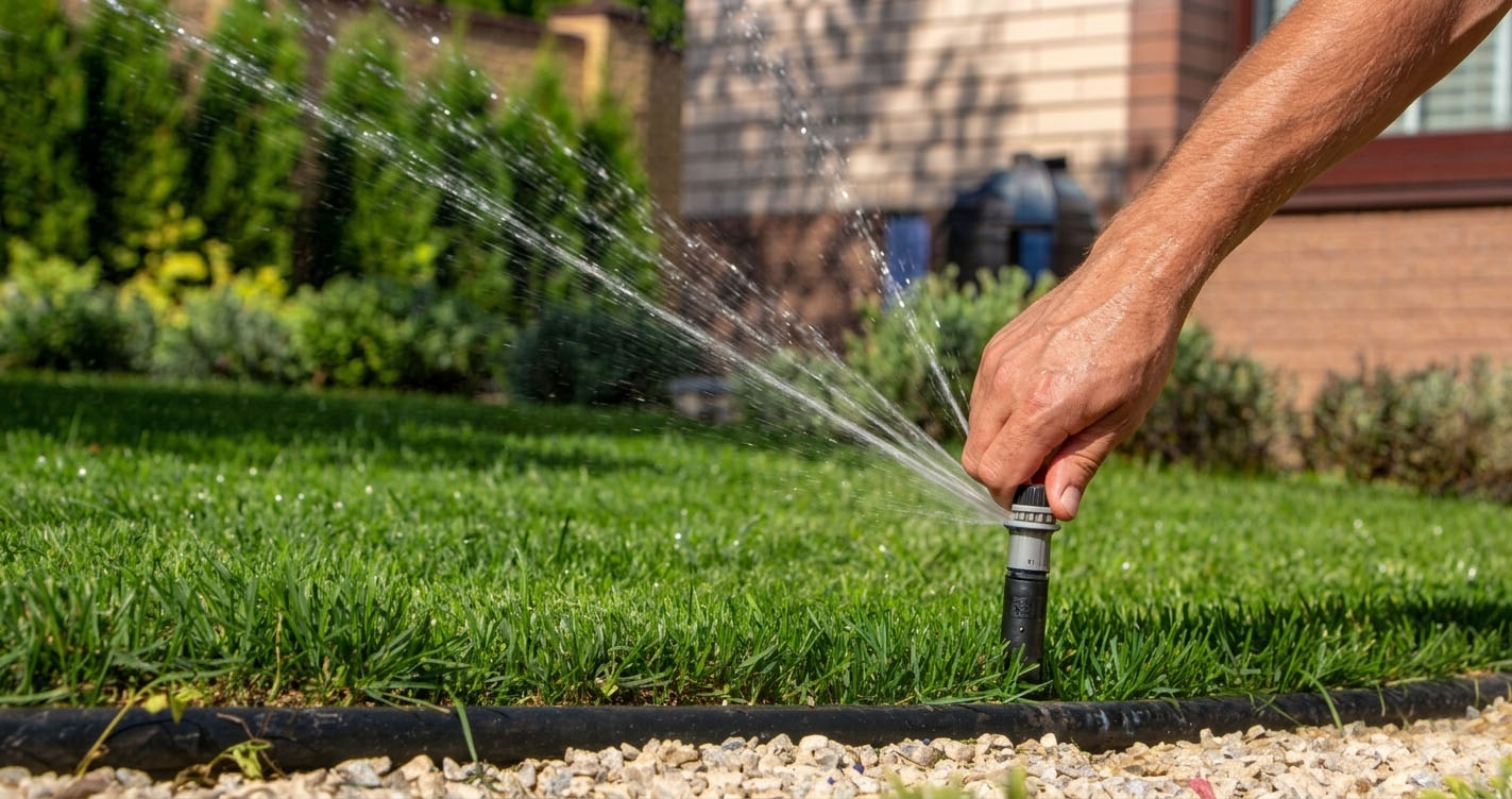 Zraszacz ogrodowy Hunter zamontowany na poziomie trawnika – prawidłowy montaż pop-up