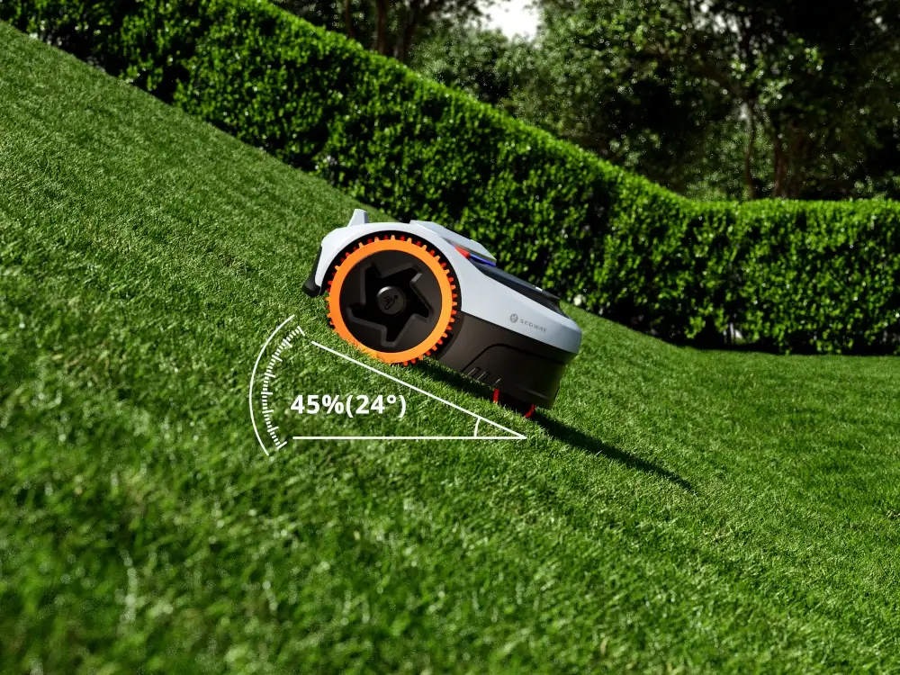 Segway Navimow i205 AWD – nachylenie 45%, napęd AWD na skarpach